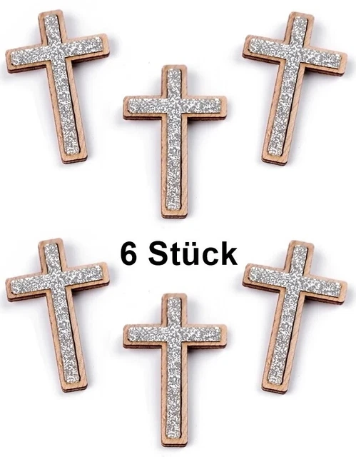 6 Stück dekorative Holzkreuze mit Glitter Trauer Kreuz zum Kleben Grabgesteck