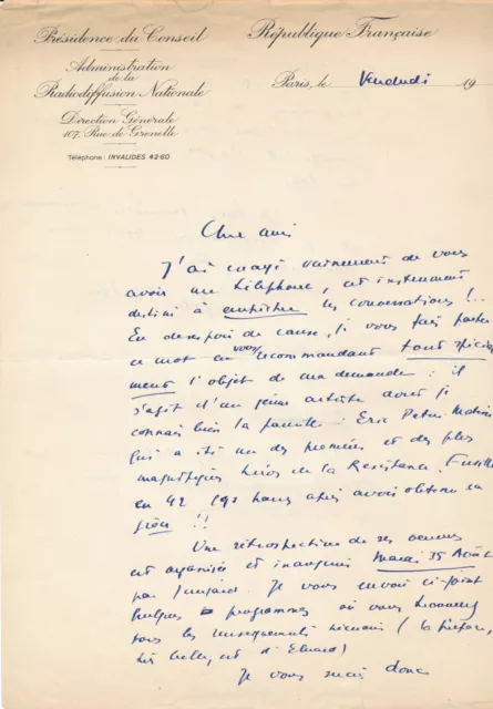 Jean TARDIEU Lettre autographe signée Jacques LASSAIGNE résistance