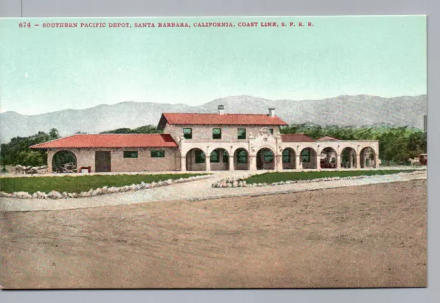 Santa Barbara CA Postcard Southern Pacific Depot Coast Line SPRR California RR