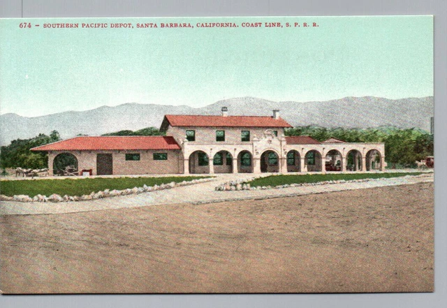 Santa Barbara CA Postcard Southern Pacific Depot Coast Line SPRR California RR
