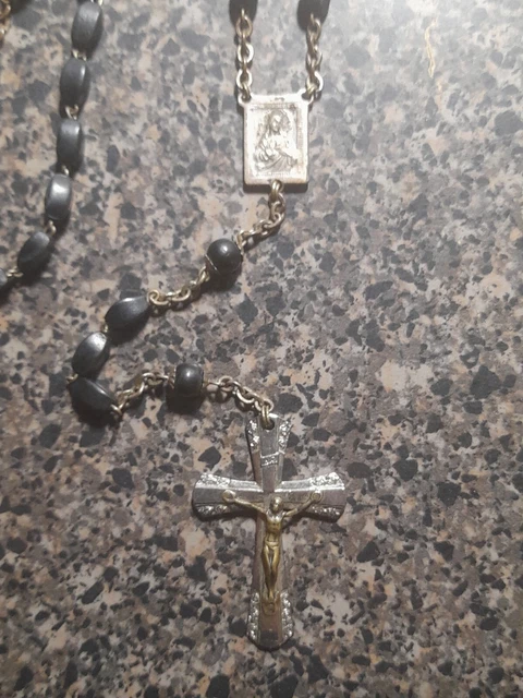 VINTAGE EBONY ROMA Rosary Beads Sacred Heart Jesus Our Lady Of Mount VINTAGE EBONY ROMA Rosary Beads Sacred Heart Jesus Our Lady Of Mount