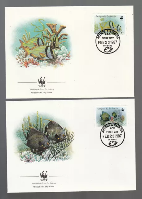 WWF World Wildlife sur 4 FDC / MC 1987 Antigua Barbuda - animaux marins poissons