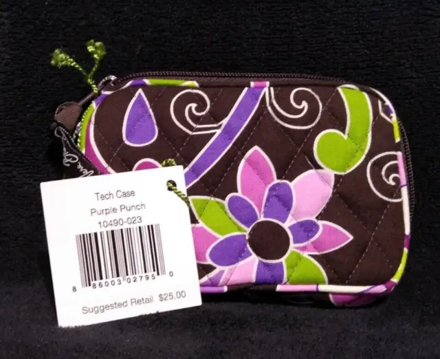 Vera Bradley Designer Tech Case Purple Punch Wristlet Wallet Charger Case Airpod