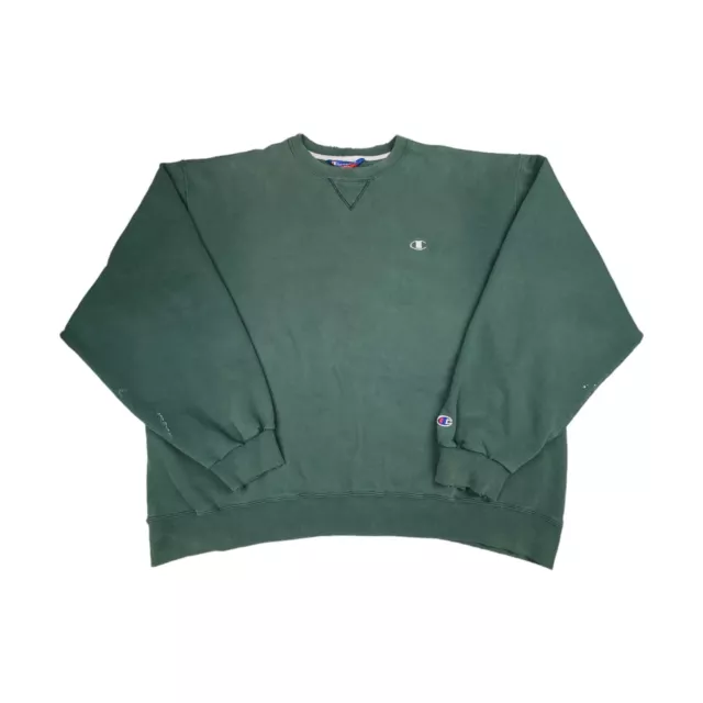 Vintage Champion Men's XXL Green Crewneck Logo Pullover Distressed Sweatshirt