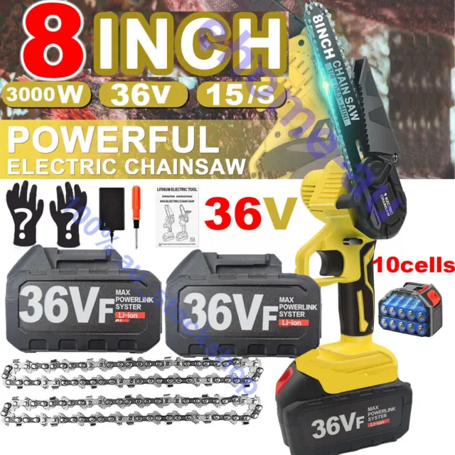 8inch Mini Cordless Electric Chainsaw 2Battery-Powered Wood Cutter Rechargeable