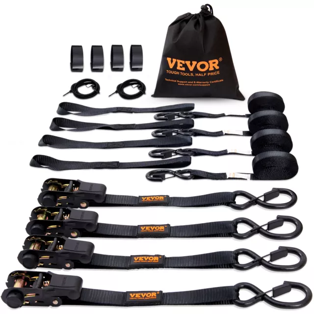 VEVOR 4 Pack 1"x 15' Ratchet Straps Tie Down Straps Heavy Duty w/ S-Hooks