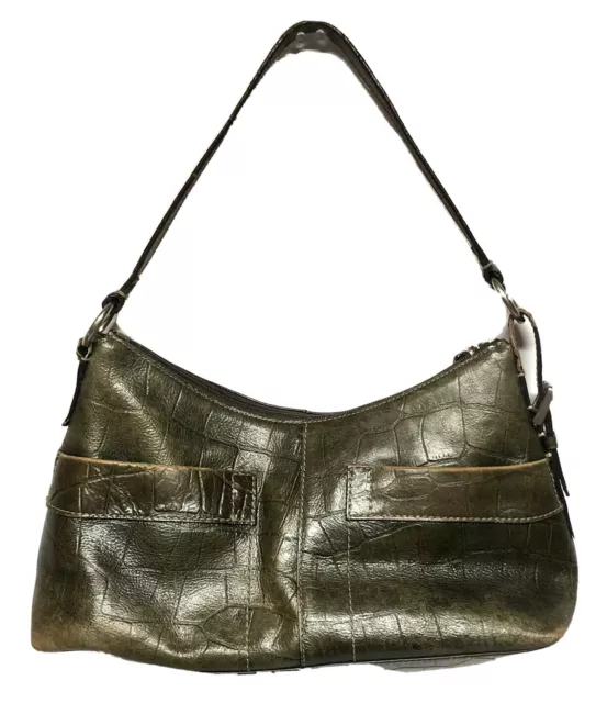 Fossil Shoulder Bag Green Croc Embossed Leather Purse Handbag