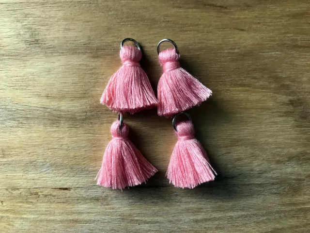 4 x Cotton Tassels 20mm 2cm Long - CORAL - great for earrings & accessories