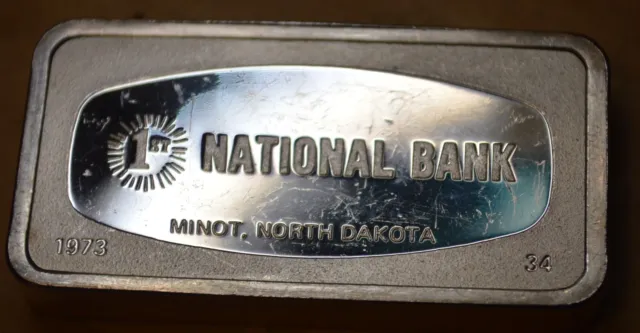 National Bank Minot North Dakota 2.08 ozt .925 Proof Silver Bar Franklin Mint