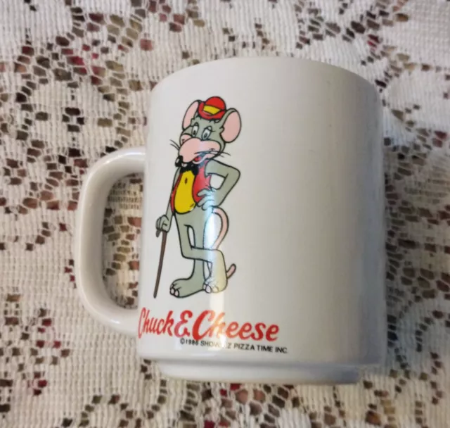 VINTAGE Retro 1986 Chuck E. Cheese's Showbiz Pizza Time Inc. White Coffee Cup