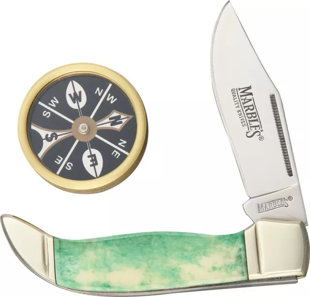 MARBLES MR296 COMPASS Gift Set With Green Bone Slipjoint Folding Pocket  Knife $16.98 - PicClick