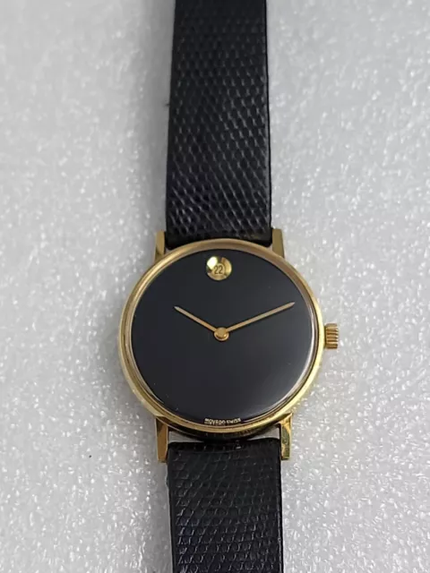 Orologio Vintage Movado Uomo Museo Manuale Raro Con Data, Quadrante Nero Org. Strap&Buckl 3