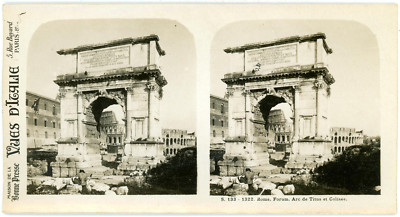 ITALIE ROME L’Arc de Titus vu du Colisée c1920 Photo Stereo Vintage 