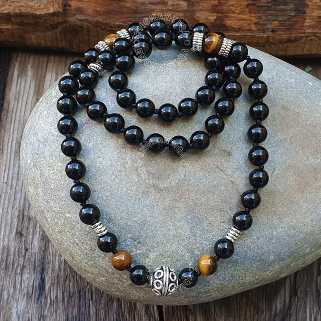 Collier en œil de tigre avec pierre précieuse naturelle en onyx noir pour...