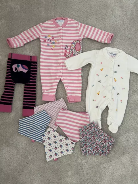 Bundle 3 - Jojo Maman Bebe Girls Sleepsuits, Bibs, Leggings 0-3 Months