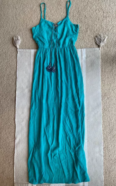 As U Wish Women’s S Blue Teal Sleeveless Maxi Dress Adjustable Strap Nautical