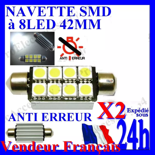 Ampoules Lampe Navettes C5W C10W 42Mm 12V 8 Led Blanc Xenon Plaque Plafonnier