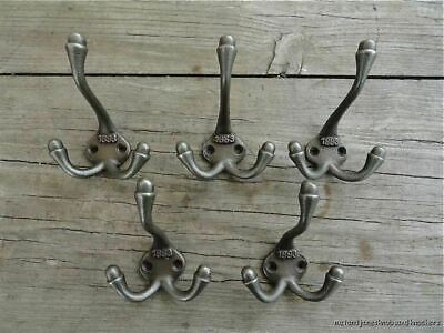 Set Of 5 Classic Antique Style 1883 Triple Coat Hook Cast Iron Hooks Hat Rack