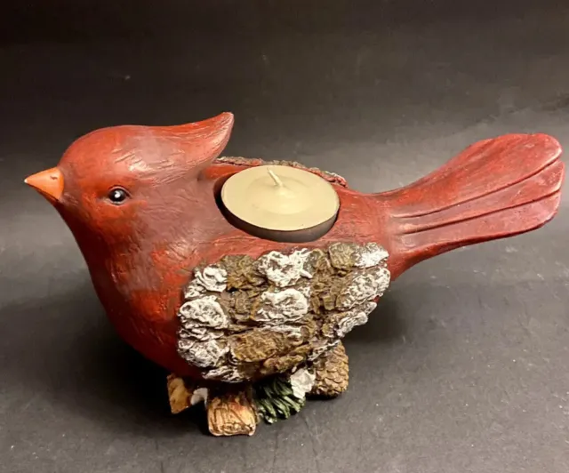 Red Cardinal Resin Tea Light Holder Brown Green Woodsy Snow Vintage Kohl’s