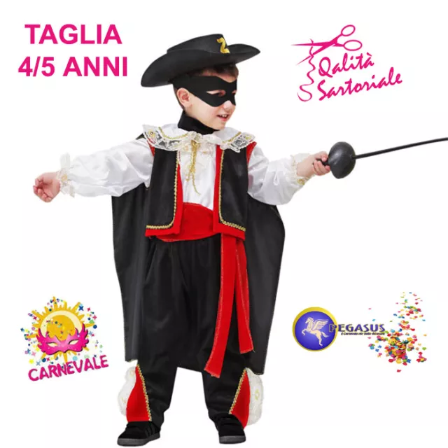 COSTUME VESTITO DI Carnevale Bambino Zorro Taglia 4/5 Anni Pegasus 0094 EUR  44,93 - PicClick IT