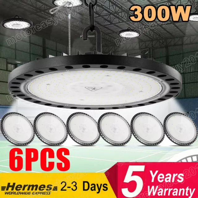 6X 300W LED HighBay Light UFO Factory Workshop Warehouse Industrial Lamp 6500K