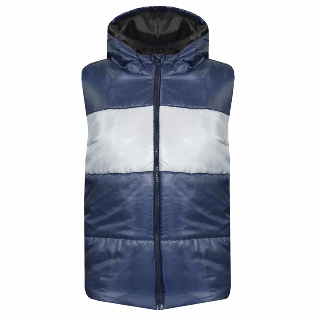 Bambini Ragazzi Navy senza Maniche con Cappuccio Contrasto Inserto Gilet Giacche