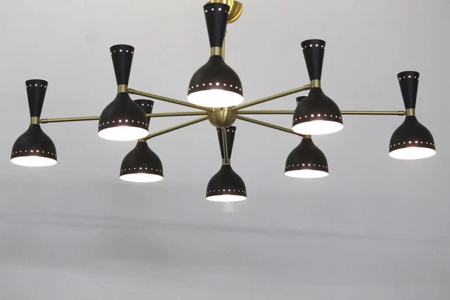 1950 Mi Siècle Laiton Spoutnik Lustre Vintage Stilnovo Lumière