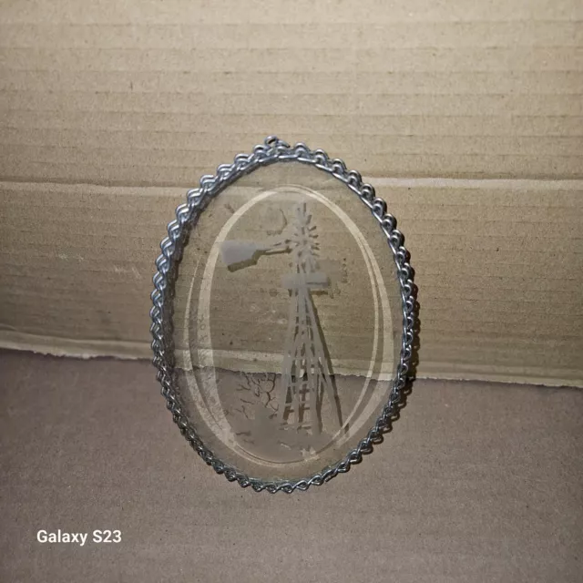 Estate Reverse Carved Beveled Oval Glass of windmill in Silver