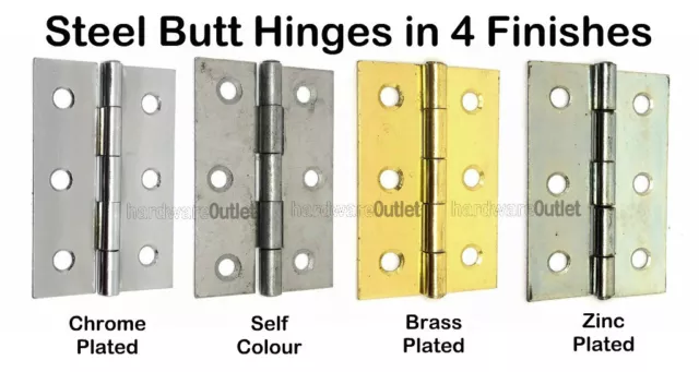 BUTT HINGES 100mm / 4 door hinge electro brass plated steel with screws  (435)