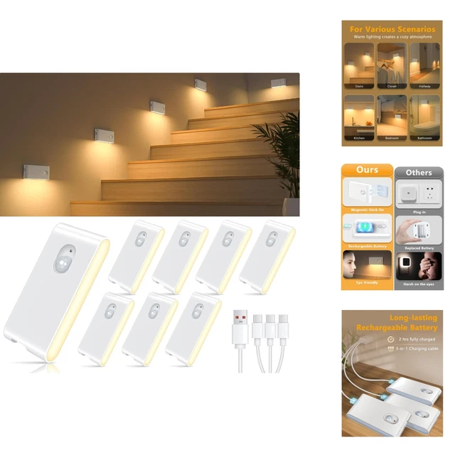 TOUCH-CONTROLLED MAGNETIC MOTION Sensor Lights Indoor - 8-Pack USB ...