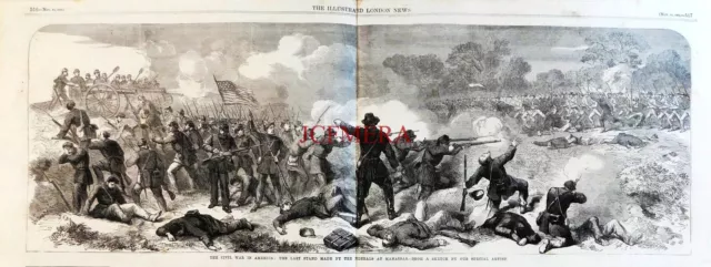 Amerika Bürgerkrieg ""The Federals letzter Stand in Manassas"" antik 1862 Druck E11/N