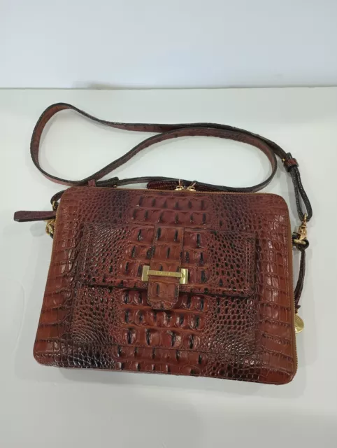 Brahmin Thoe Handbag Crocodile Embossed Leather Color Pecan