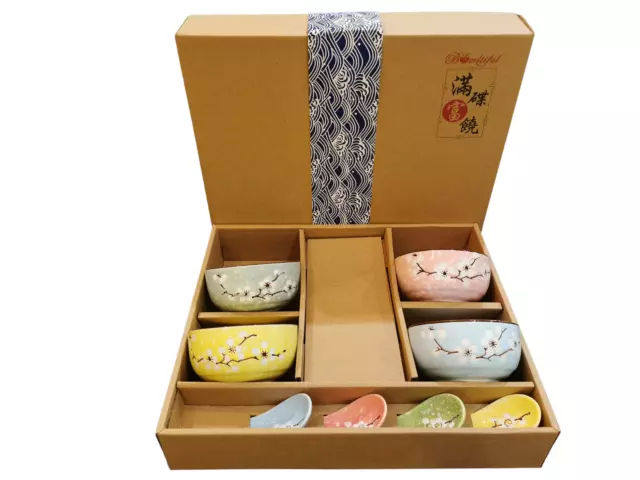 Set of 4 Japanese Chinese Style Rice Bowl Gift Set