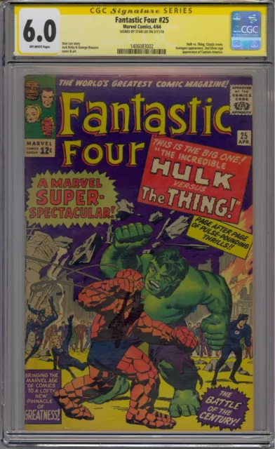Fantastic Four #25 Cgc 6.0 Ss Signed Stan Lee Hulk Vs Thing