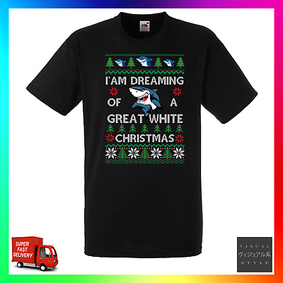 Dreaming Of A Great White Shark TShirt T-Shirt Tee Funny Christmas Xmas Santa