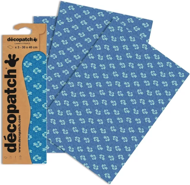 Decopatch Papier No. 752 blau Stickblümchen 395x298mm 3er Pack NEU OVP