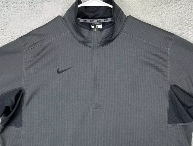 Nike Shirt Adult XL Dri-Fit Grey Fleece Lined Quarter Zip Pullover Swoosh Mens