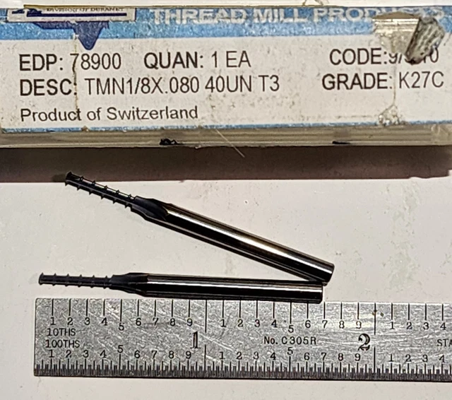 New XACTFORM TMN 1/8 X .080  40UN T3 K27C, ***(x4) Carbide Thread Mills***
