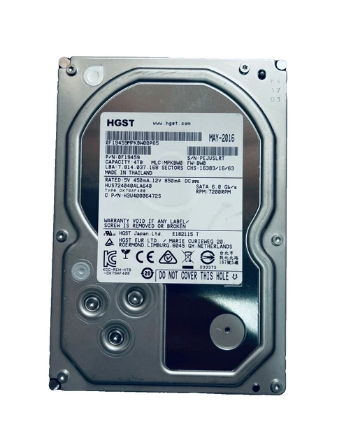 Disque Dur HGST 4TB 7200RPM SATA 6Gb/s - HUS724040ALA640 Neuf (ouvert Jamais Utilisé)