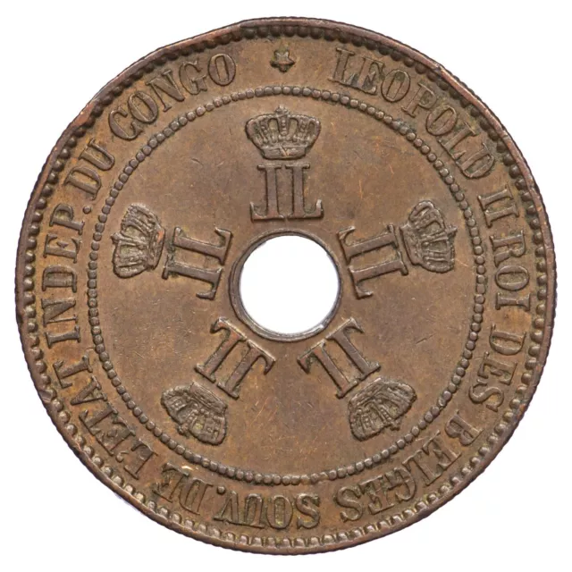 Congo 10 centimes 1888 Leopold II Copper Coin Condition Independent Of Congo