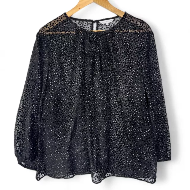 Veronika Maine Sheer Long Sleeve Blouse Top Plus Size 16 Flocked Velvet Black