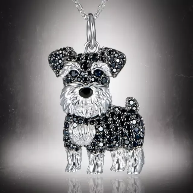 Cute Schnauzer Black White Rhinestone Pet Pendant Necklace Creative Dog Hot New