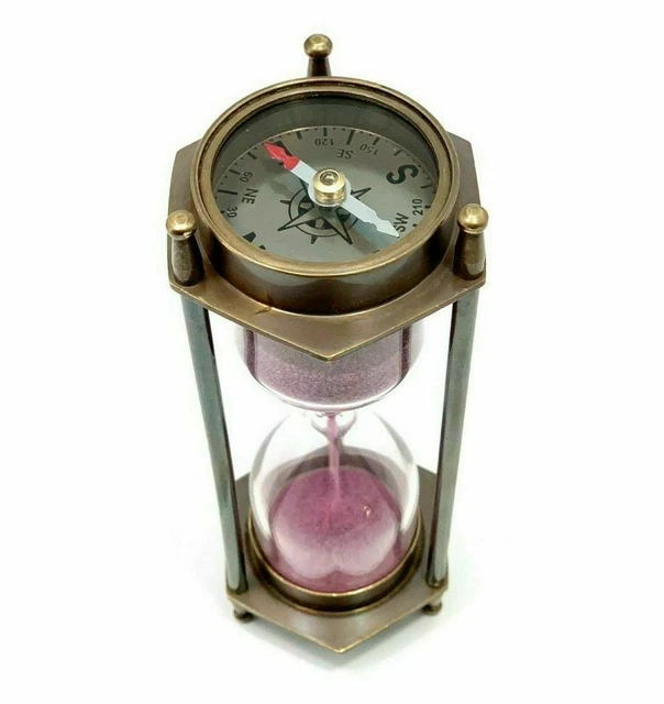 Nautische Vintage Maritime Messing Sanduhr Antik beidseitig Kompass Sanduhr