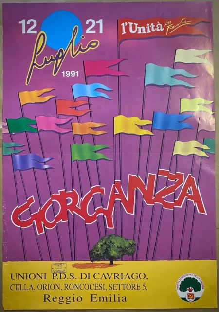 P.D.S.I- Poster originale politico- Festa dell'Unita' - Gorganza (RE) - 1991 -