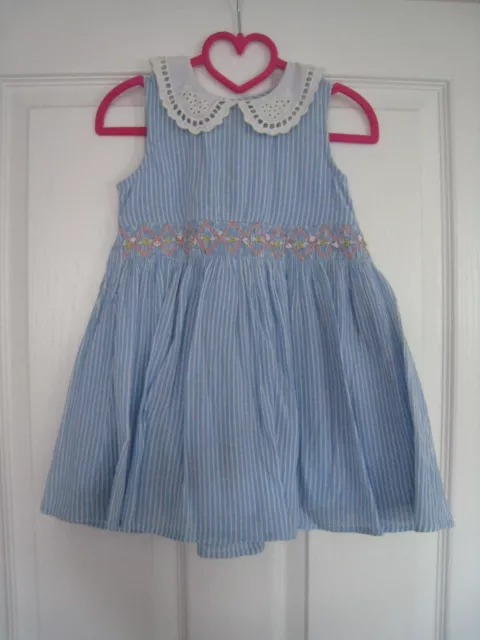 Next Kids Girls Blue Striped Summer Dress - 3-4 Years - Free P&P