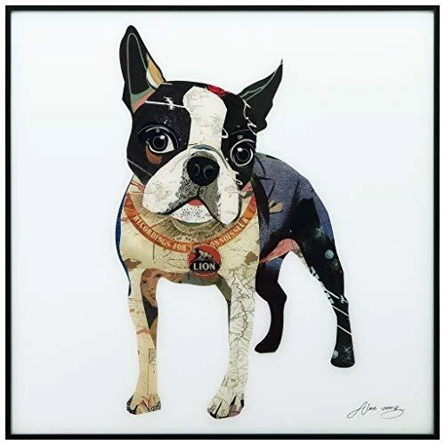 Boston Terrier Dog Wall Art,Reverse Printed Glass and Anodized Aluminum Black