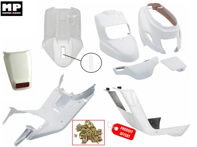 Kit Carénage 3 Pièces Blanc Brillant Pour MBK 50 Booster Naked 2003 - Neuf Brixiamoto