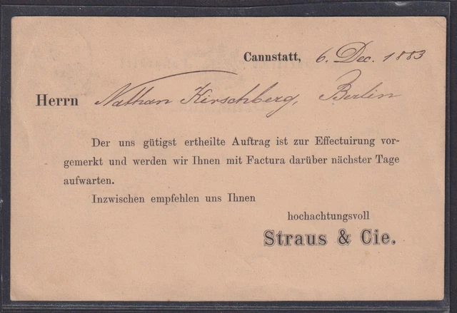 Cannstatt Württemberg Berlin Auftragsbestätigung Privatganzsache bzw. Zudruck
