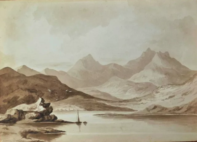 Early 19th century Georgian Victorian Welsh watercolour Snowdon Wales Mountain