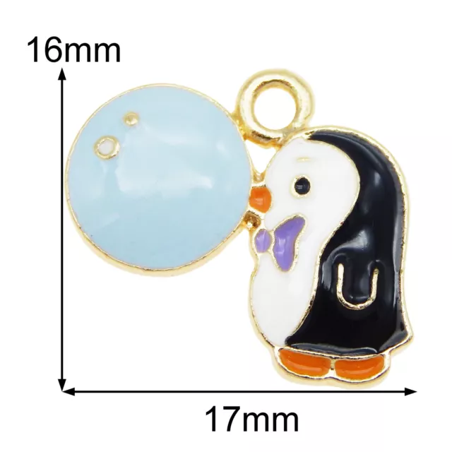 8 Stück Mehrfarbig Emaille Metall Gold Süßer Pinguin Tier Anhänger Charm 17x16mm